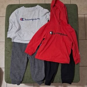 Champion Red Hoodie and Gray Sweatshirt Set